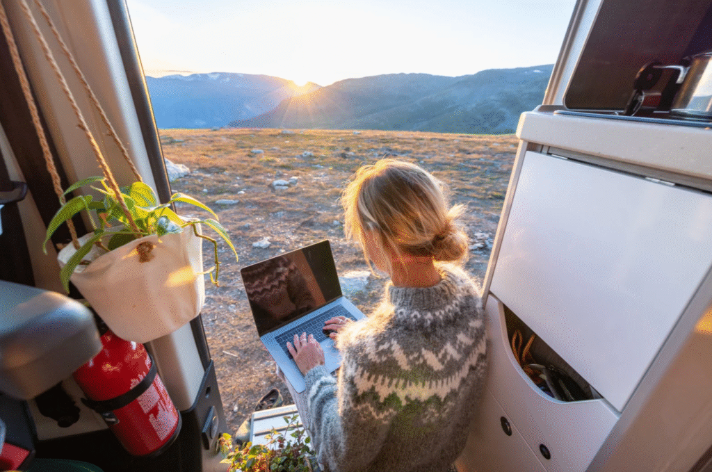 a girl working remotely with freedom