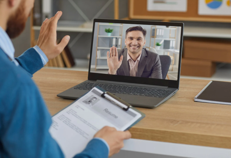 business owner interviewing a remote assistant online