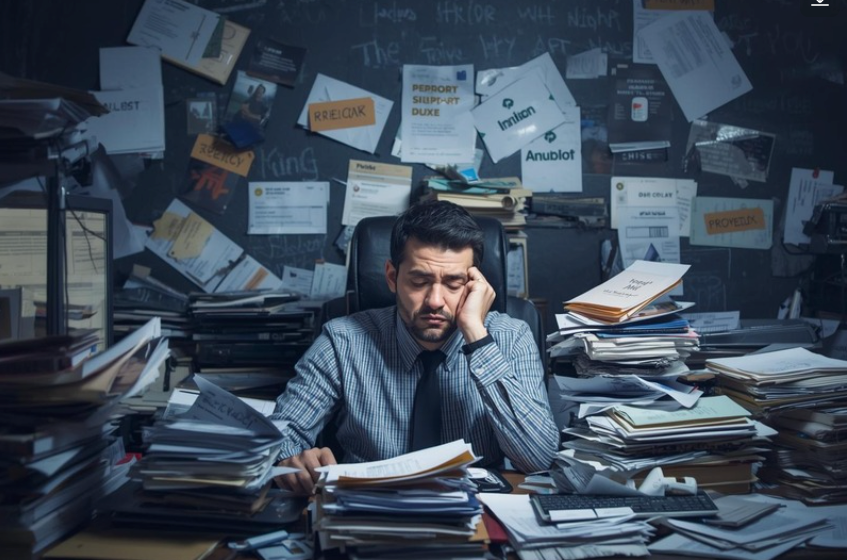 Business owner stressed with high volume of unanswered customer inquiries