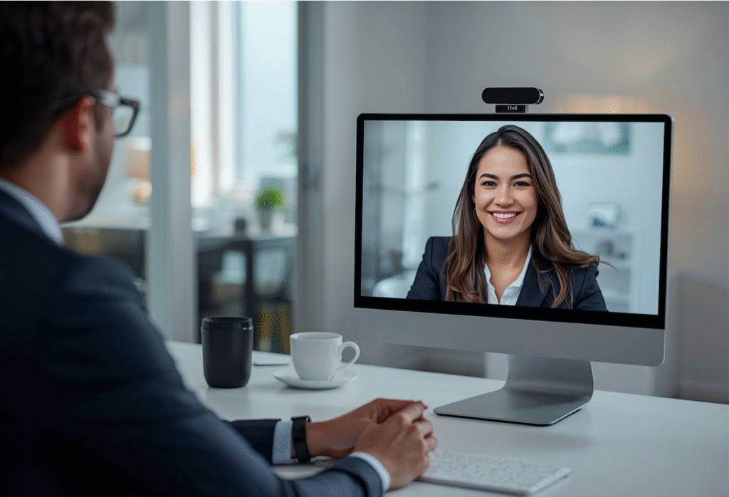 Remote job interview between employer and customer support virtual assistant