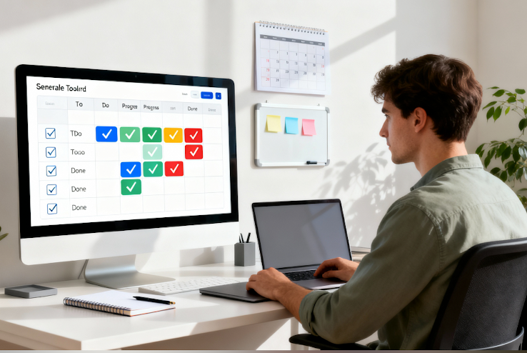 organized workspace showing effective task management system