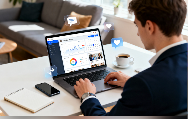 VA creating social media content and scheduling posts