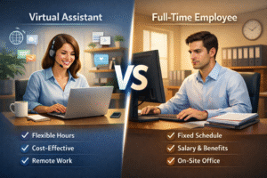 Virtual assistant versus full-time employee working environments